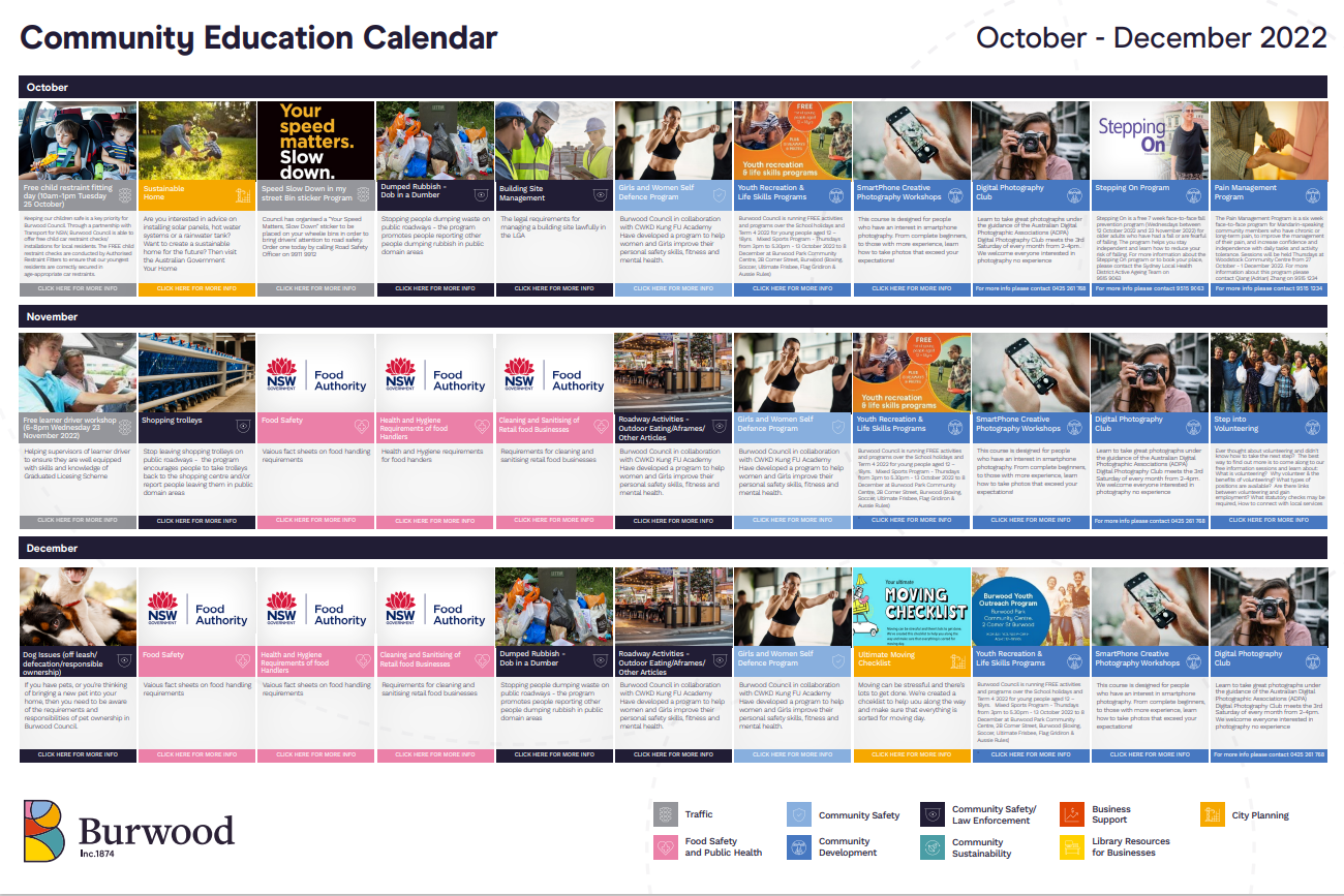 An image of the Community Education Calendar for October to December 2022