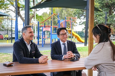 Mayor John Faker with Jason Yat-Sen Li MP