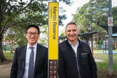 Mayor John Faker with Jason Yat-Sen Li MP