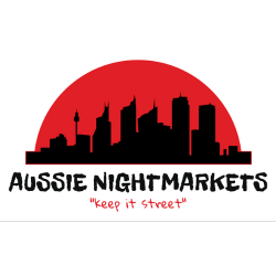 Aussie Night Markets logo in black and red