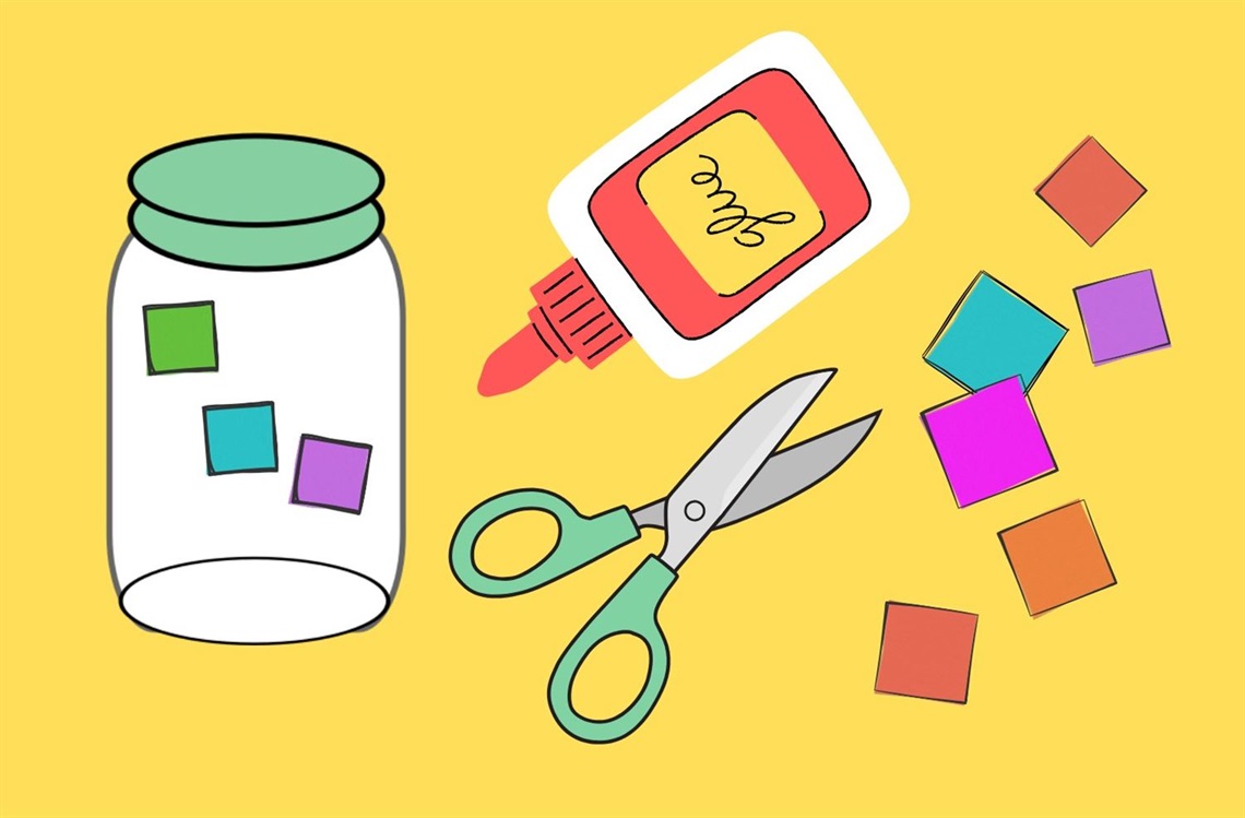 illustration of jars and scissors and paper