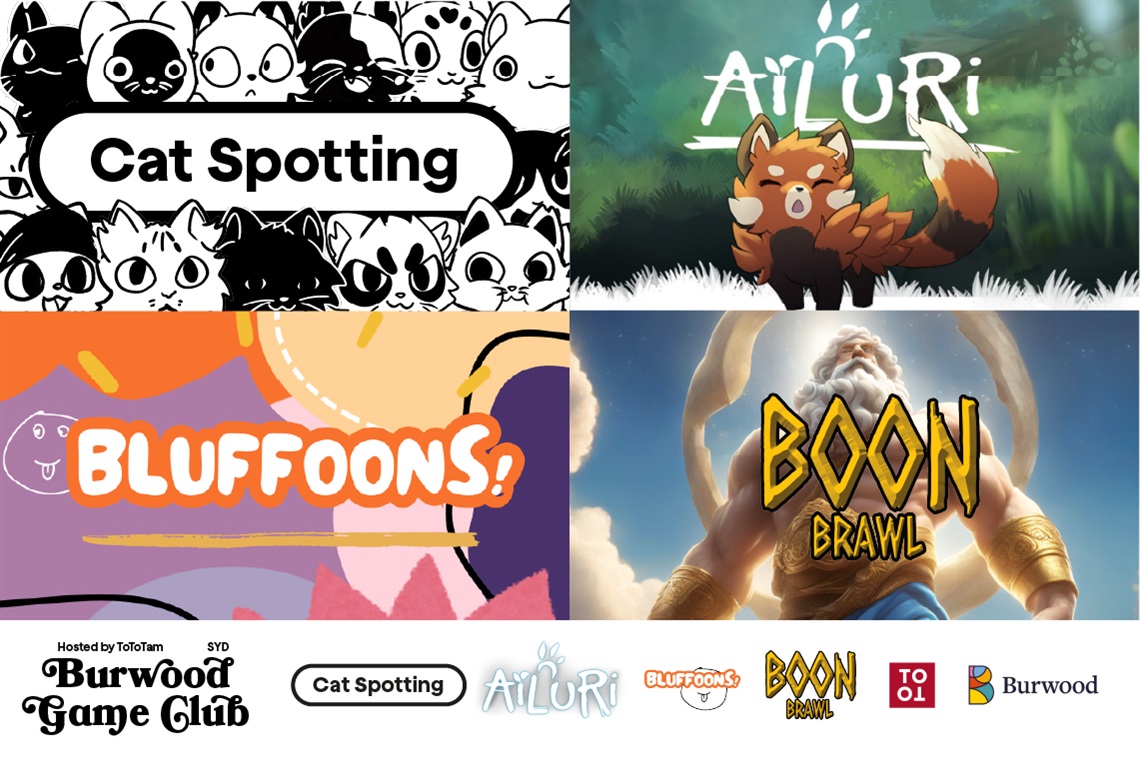 Burwood Games Club logo and images of games