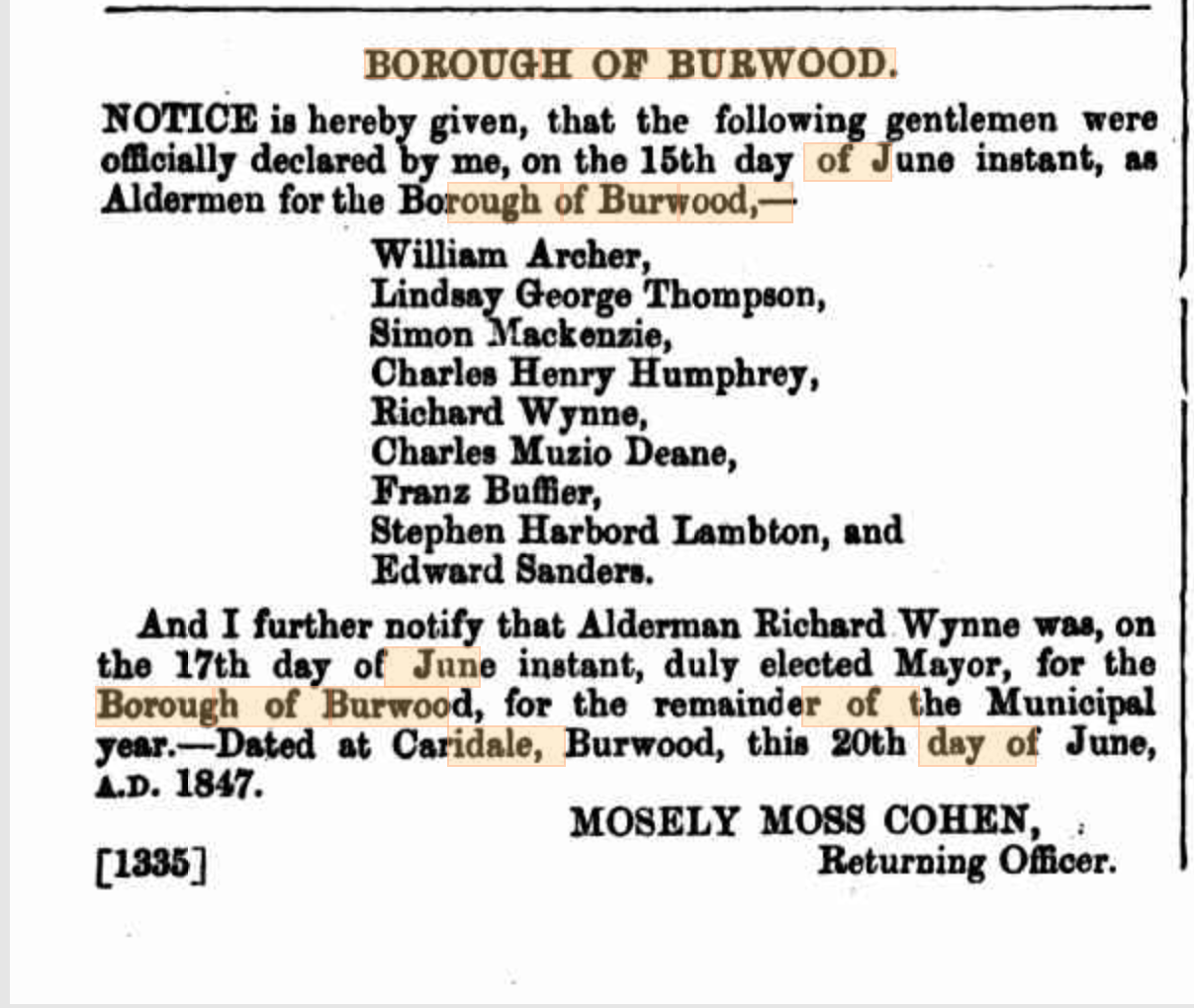 Burwood elections 1874 results