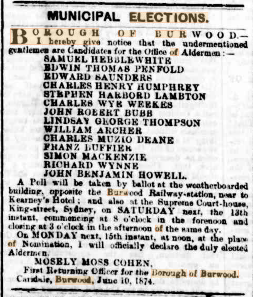 Burwood Municipal elections 1874