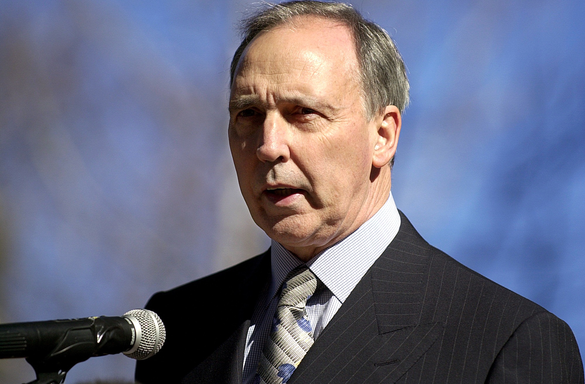 A photo of former Prime Minister Paul Keating in 1993 giving a speech with a microphone