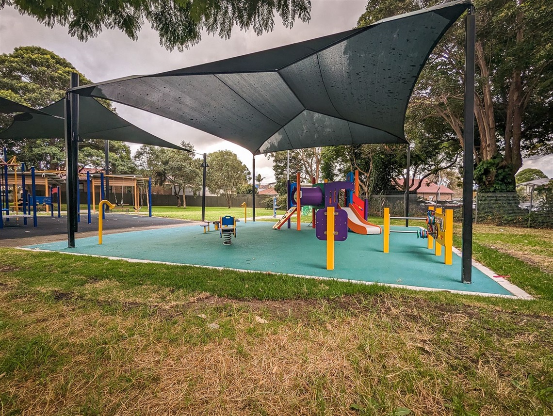 A photo of a colourful, new children's playground