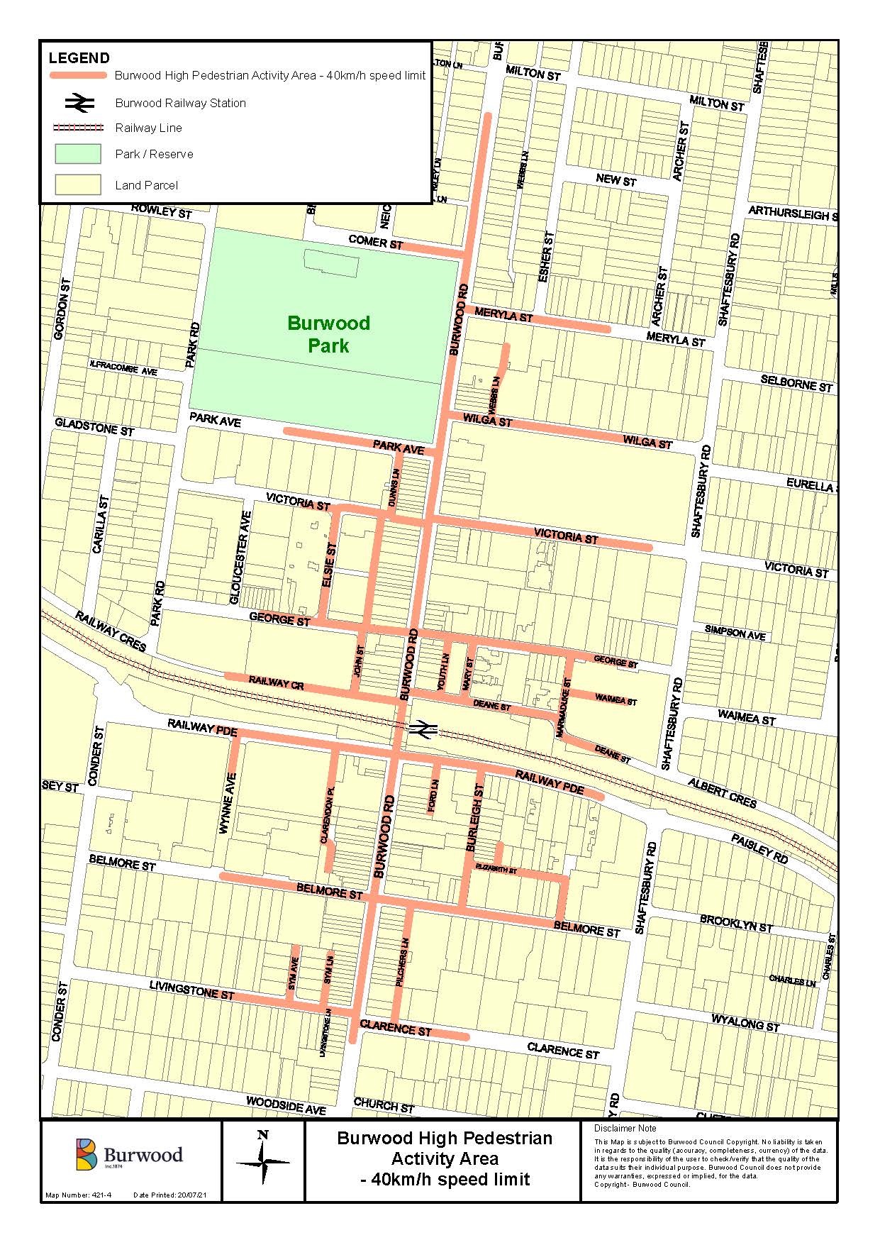 Burwood High Pedestrian Activity Area Map