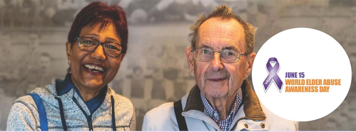 two seniors with world elder abuse awareness day logo