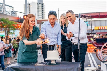 lighting birthday cake for burwood 150 years