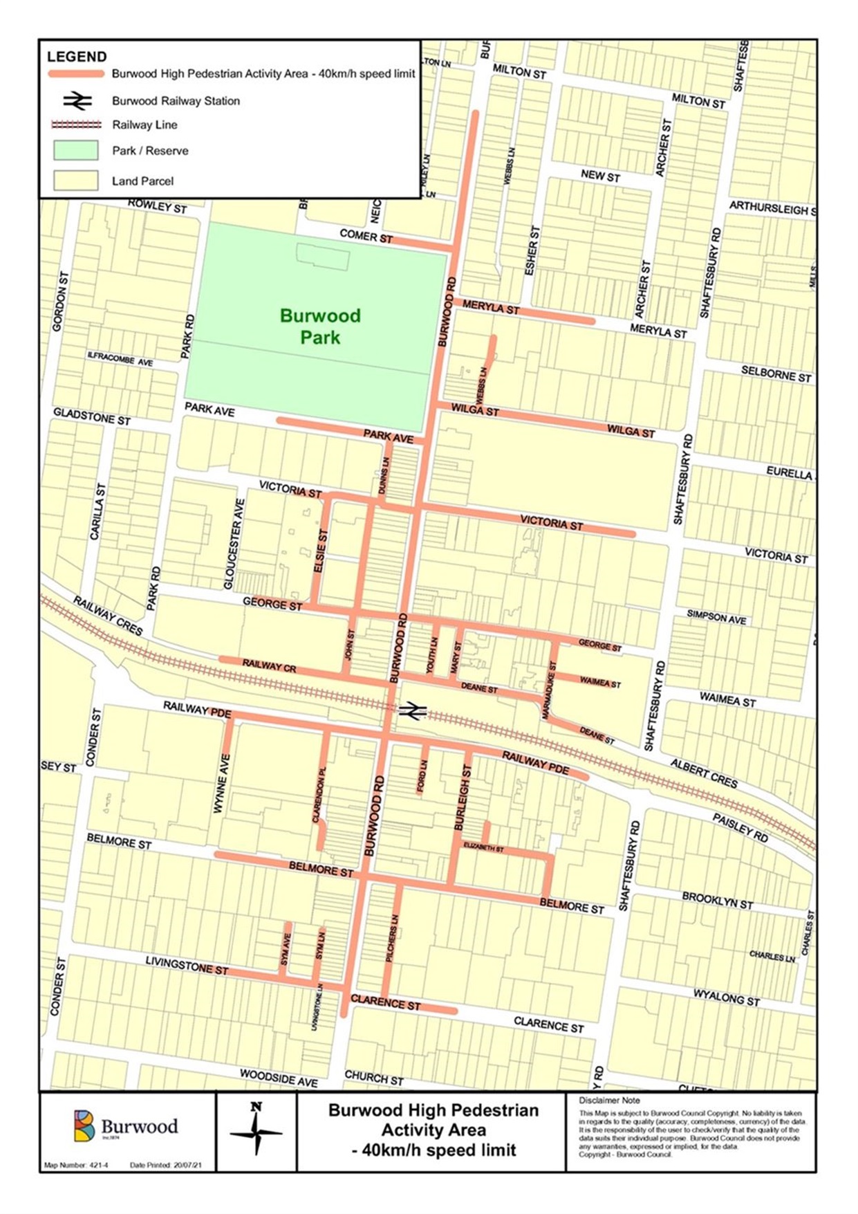 Burwood High Pedestrian Activity Area Map